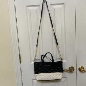 Betsy Johnson quilted hearts and weave purse.